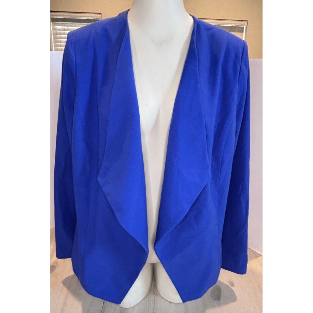 Lane Bryant‎ Womens 16 Royal Blue Open Front Draped Waterfall Blazer Jacket